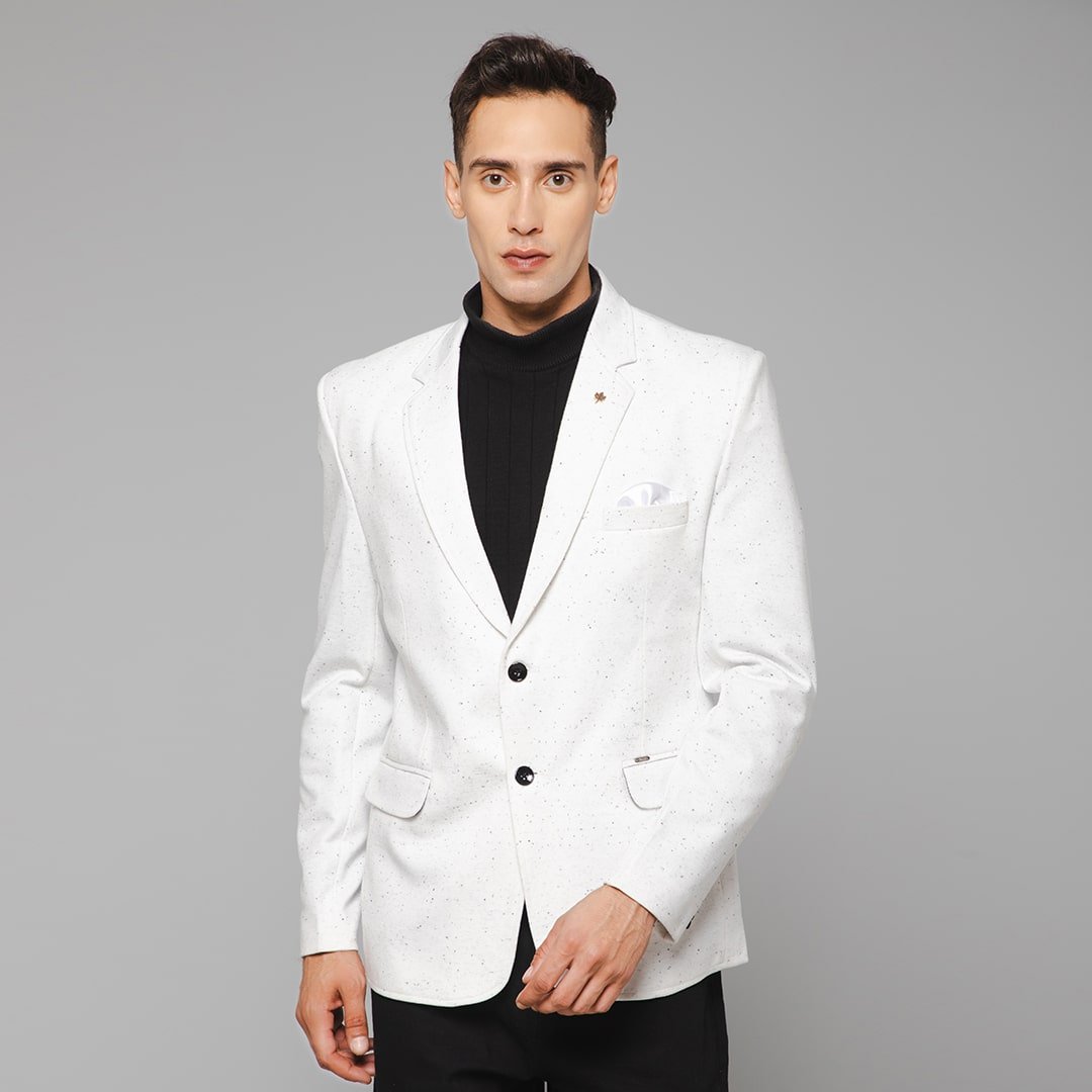 Men White Knitted Formal Casual Blazer - Shaadi Factory