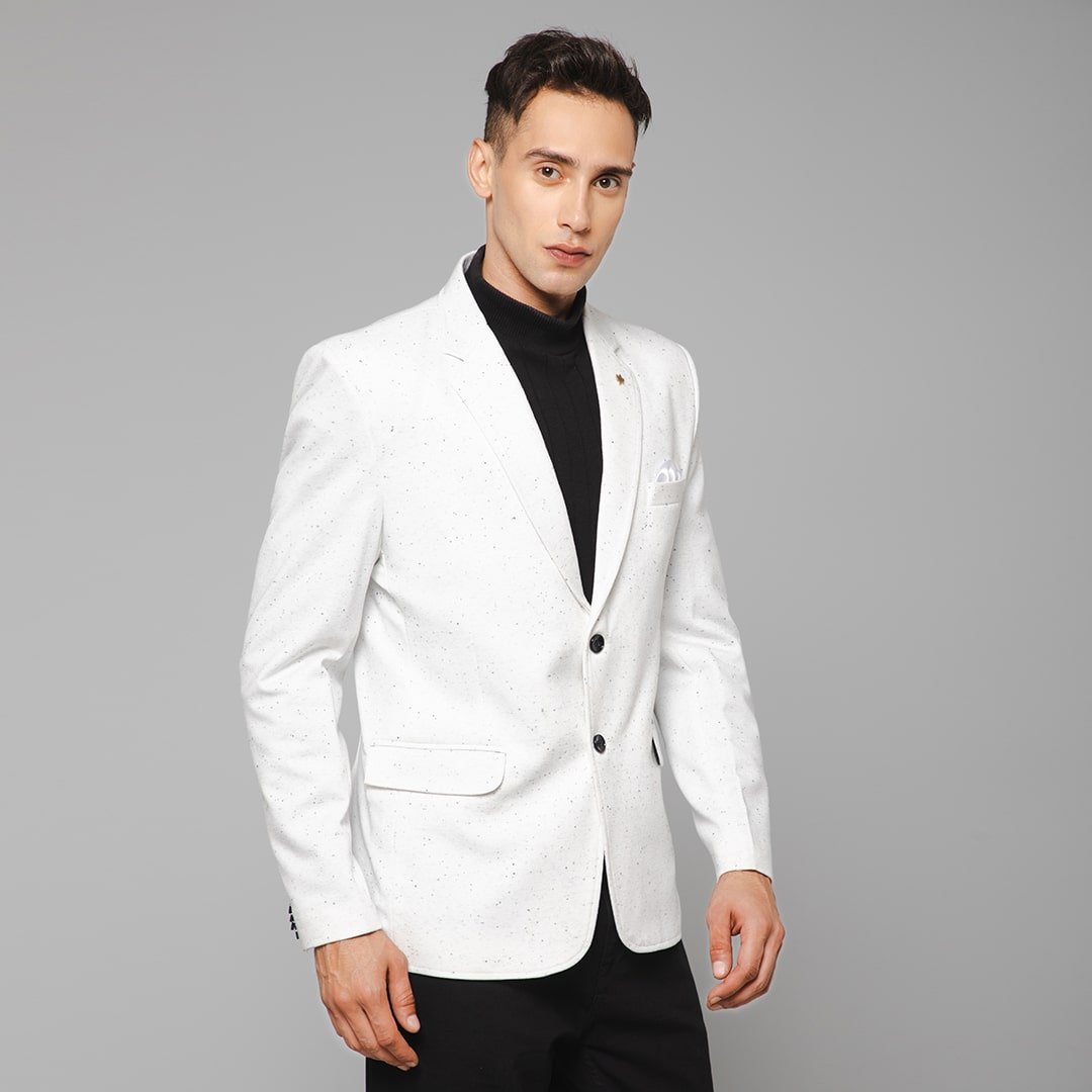 Men White Knitted Formal Casual Blazer - Shaadi Factory