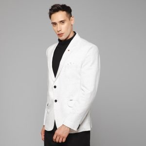 Men White Knitted Formal Casual Blazer - Image 3