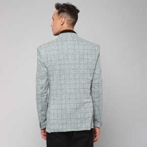 Men Grey Knitted Formal Check Casual Blazer - Image 4