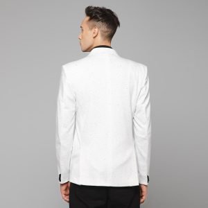 Men White Knitted Formal Casual Blazer - Image 4
