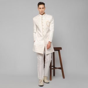 Royal Ivory Brocade Ethnic Indo-Western Indian Wedding for Men Fashion - Image 4