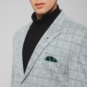 Men Grey Knitted Formal Check Casual Blazer - Image 6