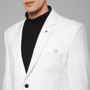 Men White Knitted Formal Casual Blazer - Image 6